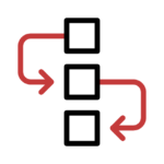 Manufacturers animated workflow process icon showing sequential production steps and operational algorithm